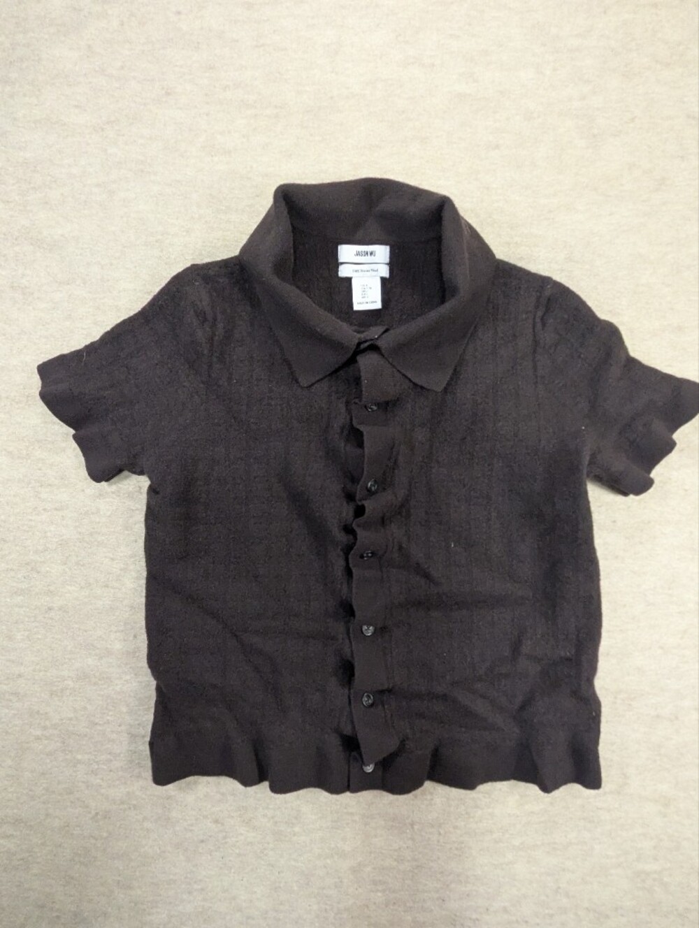 Jason Wu Dark Brown Soft Merino Wool Ruffle Button Up Top Blouse Collar Thick L